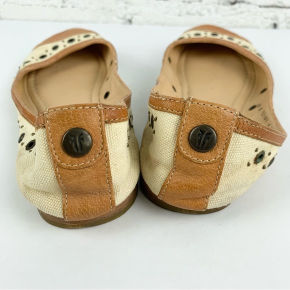 Frye Carson Rivet Flats Cream Canvas Leather Toe 8.5 - Picture 7 of 12